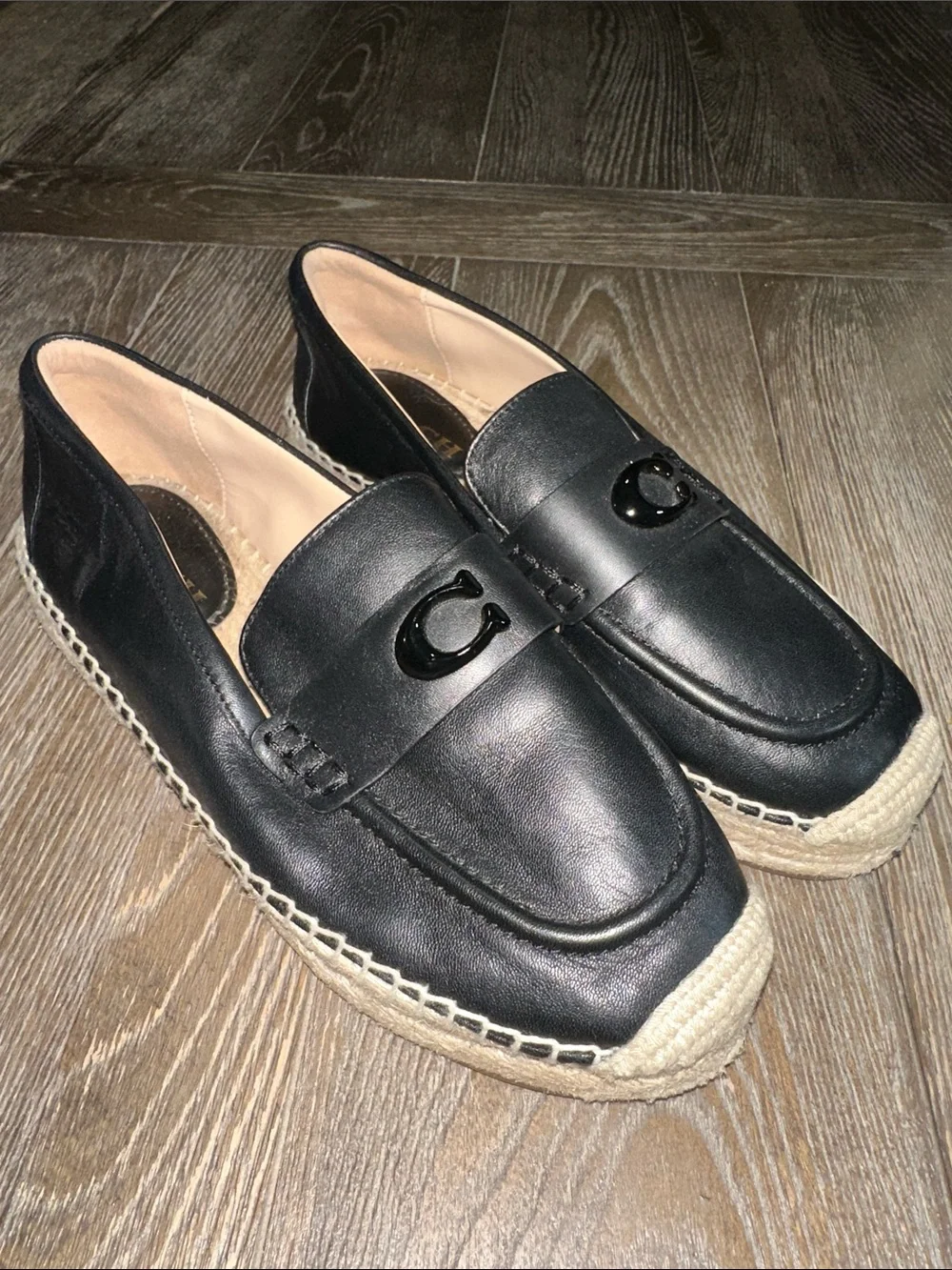 Coach Camilla Black Leather Espadrille Platform Loafers Women’s Size 8